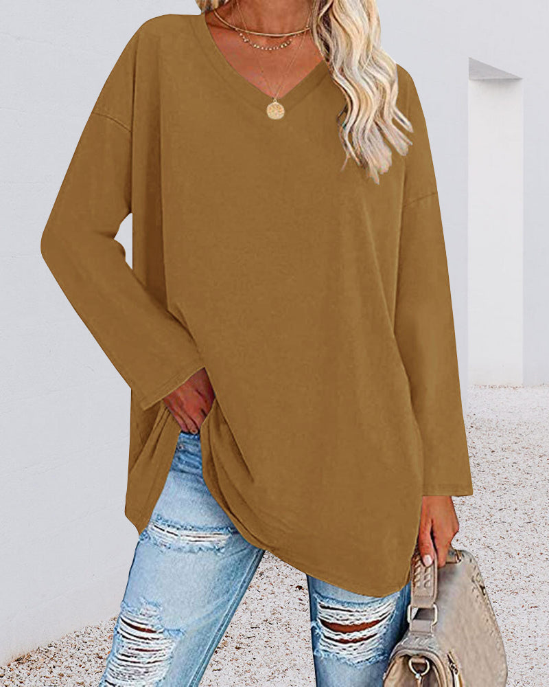 Maison Lefèvre™ | T-shirt femme uni col V manches longues