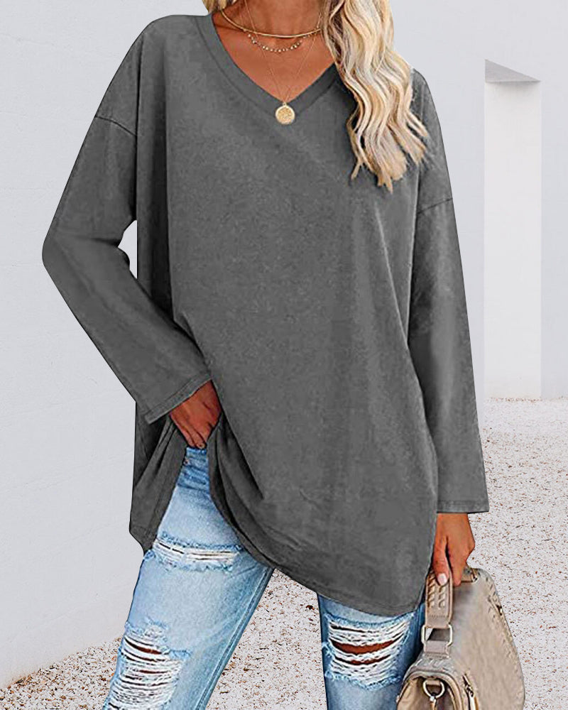 Maison Lefèvre™ | T-shirt femme uni col V manches longues