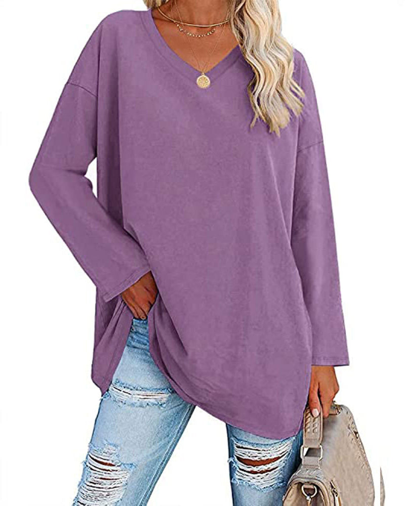 Maison Lefèvre™ | T-shirt femme uni col V manches longues