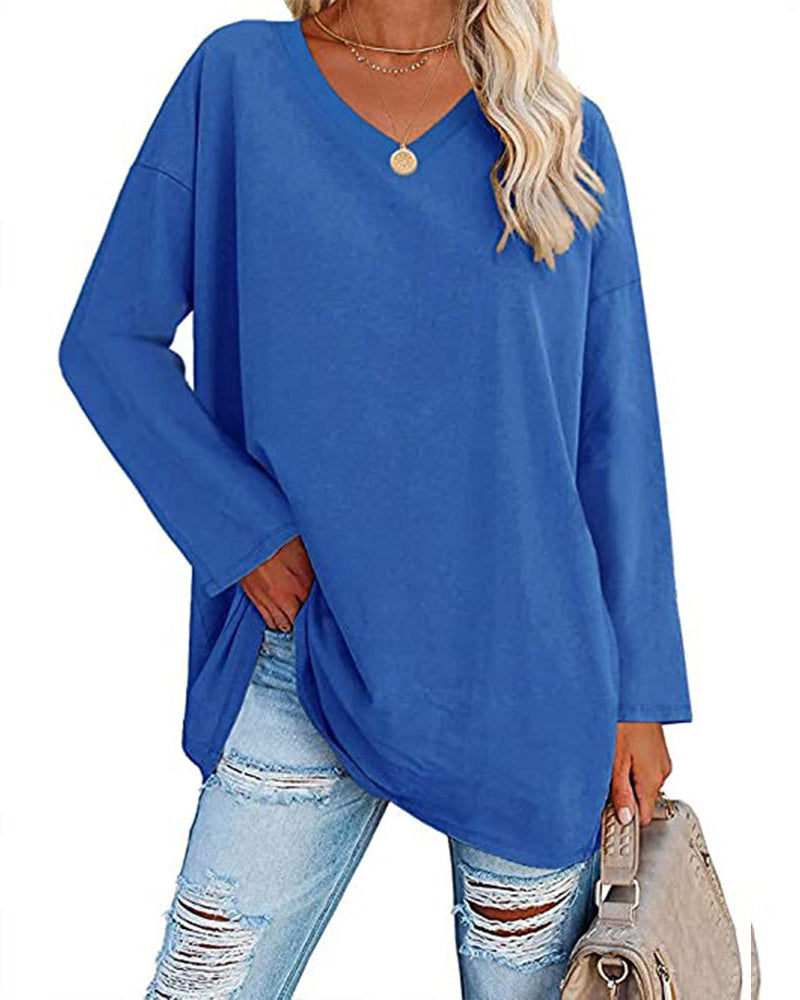 Maison Lefèvre™ | T-shirt femme uni col V manches longues
