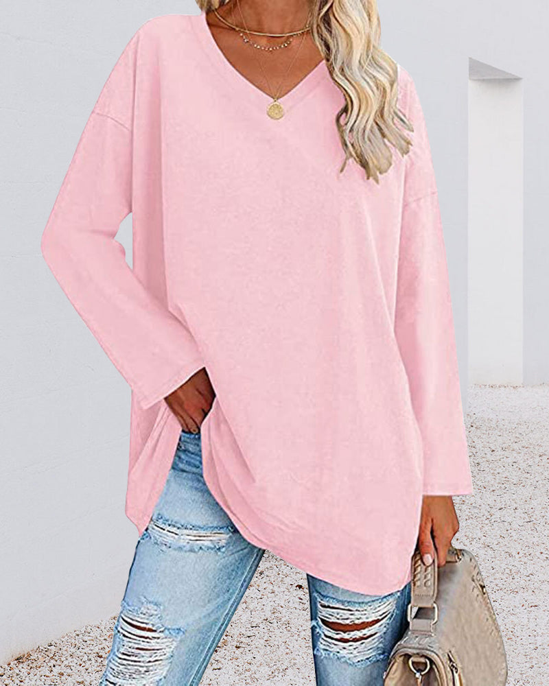 Maison Lefèvre™ | T-shirt femme uni col V manches longues